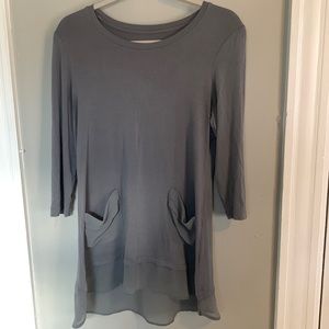 Logo Grey Top with Sheer pockets/hemline